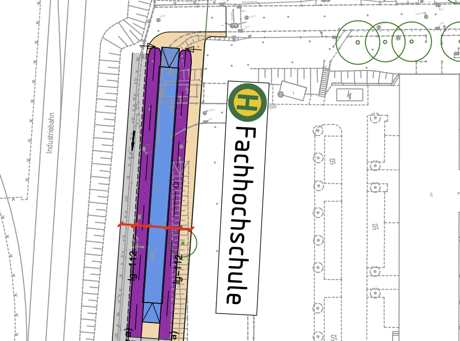 Darstellung einer Option im Planungsabschnitt 9 zur Endhaltestelle Fachhochschule westliche Einbahnstraße